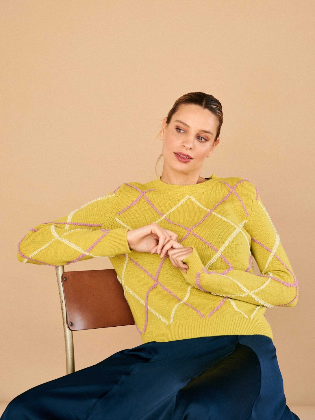 Green Oasis Argyle Outline Crew Womens Sweater Pullover Jumper1234