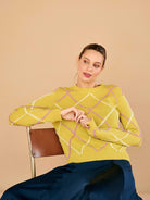 Green Oasis Argyle Outline Crew Womens Sweater Pullover Jumper1234