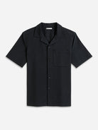 Black Rockaway Seersucker Shirt Mens Camp Collar Textured Shirt