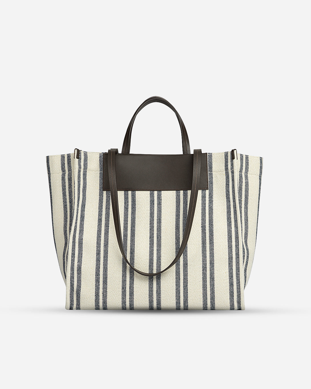 Dk Brown X Canvas Stripes Large Spread Tote Womens Shoulder and Hand Contrast Bag