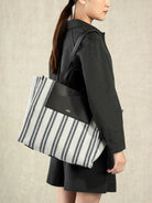 Dk Brown X Canvas Stripes Large Spread Tote Womens Shoulder and Hand Contrast Bag