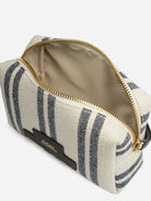 Dk Brown X Canvas Stripes Cosmetic Pouch Womens Essentials Holder Small Compact