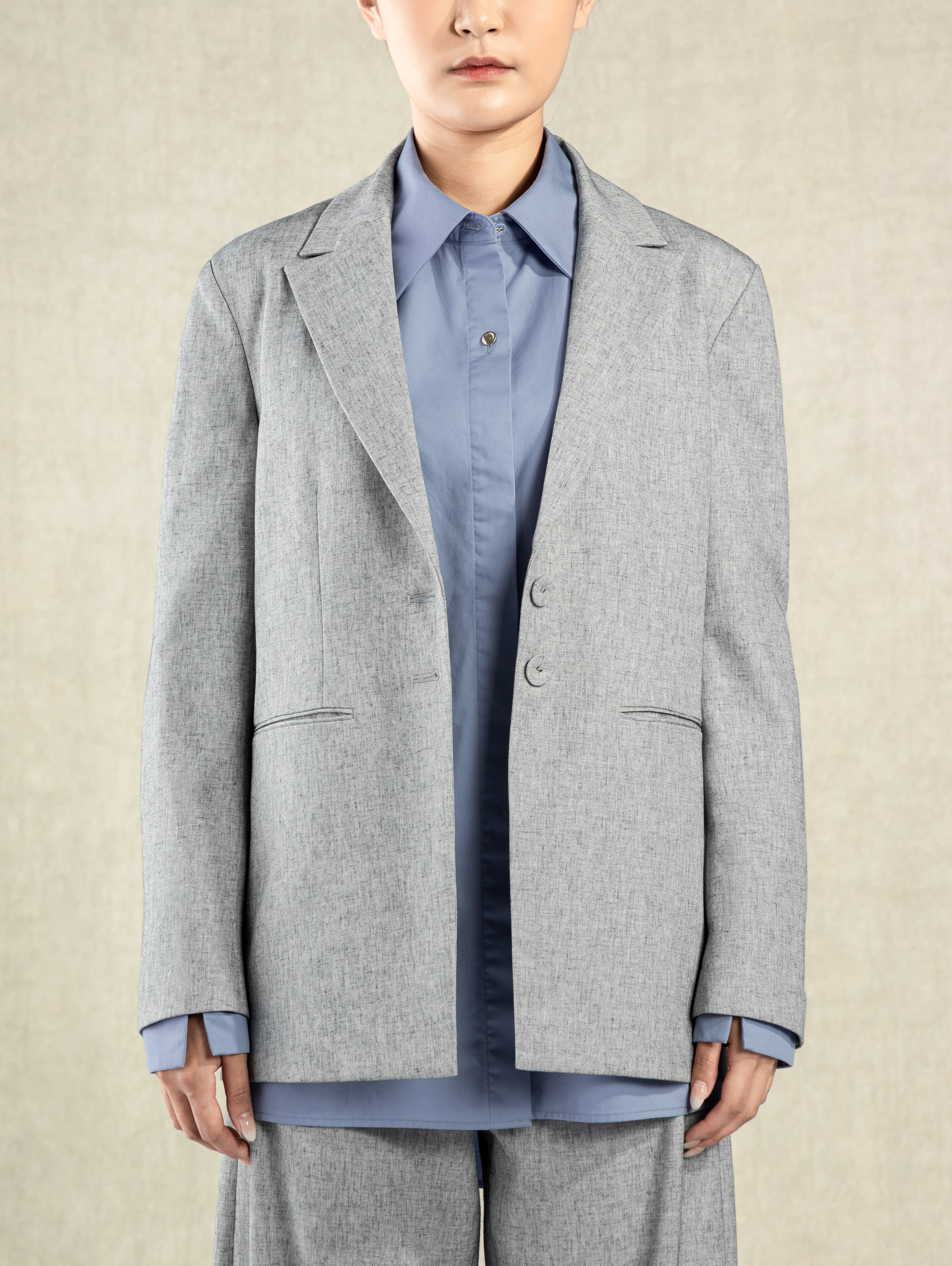 Heather Dk Shadow Classic Blazer Double Pocket Two Button Blazer