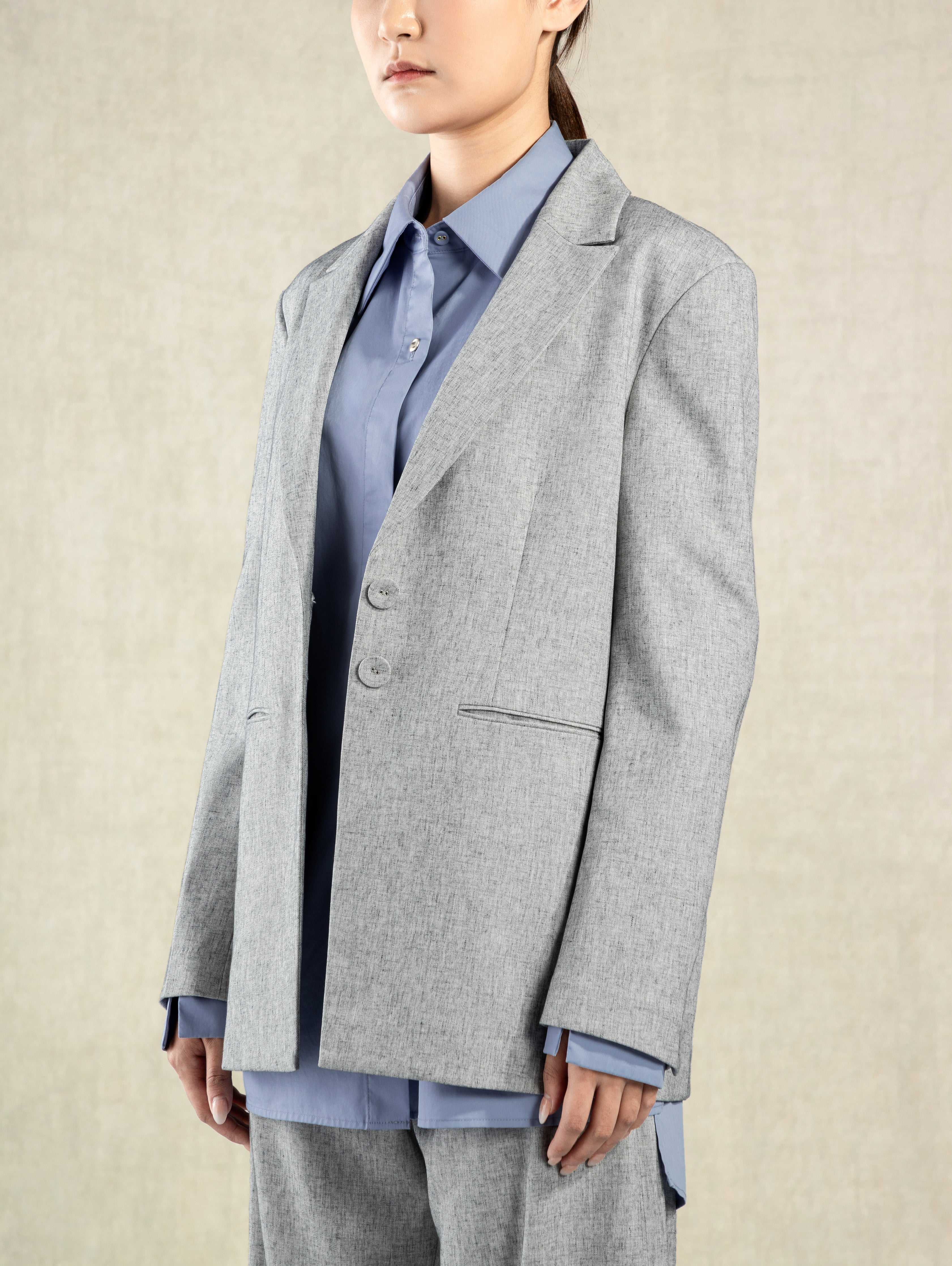 Heather Dk Shadow Classic Blazer Double Pocket Two Button Blazer