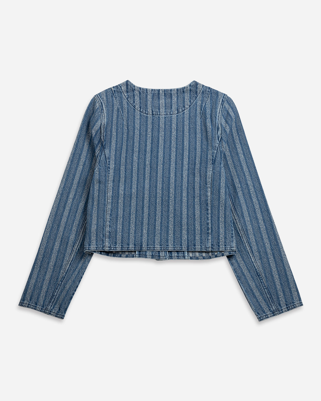 Mid Indigo Stripe Striped Denim Pocket Jacket Womens Cropped Pocketed Jacket