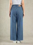 Mid Indigo Stripe Striped Wide Leg Jeans Success Womens Blue Tonal Denim