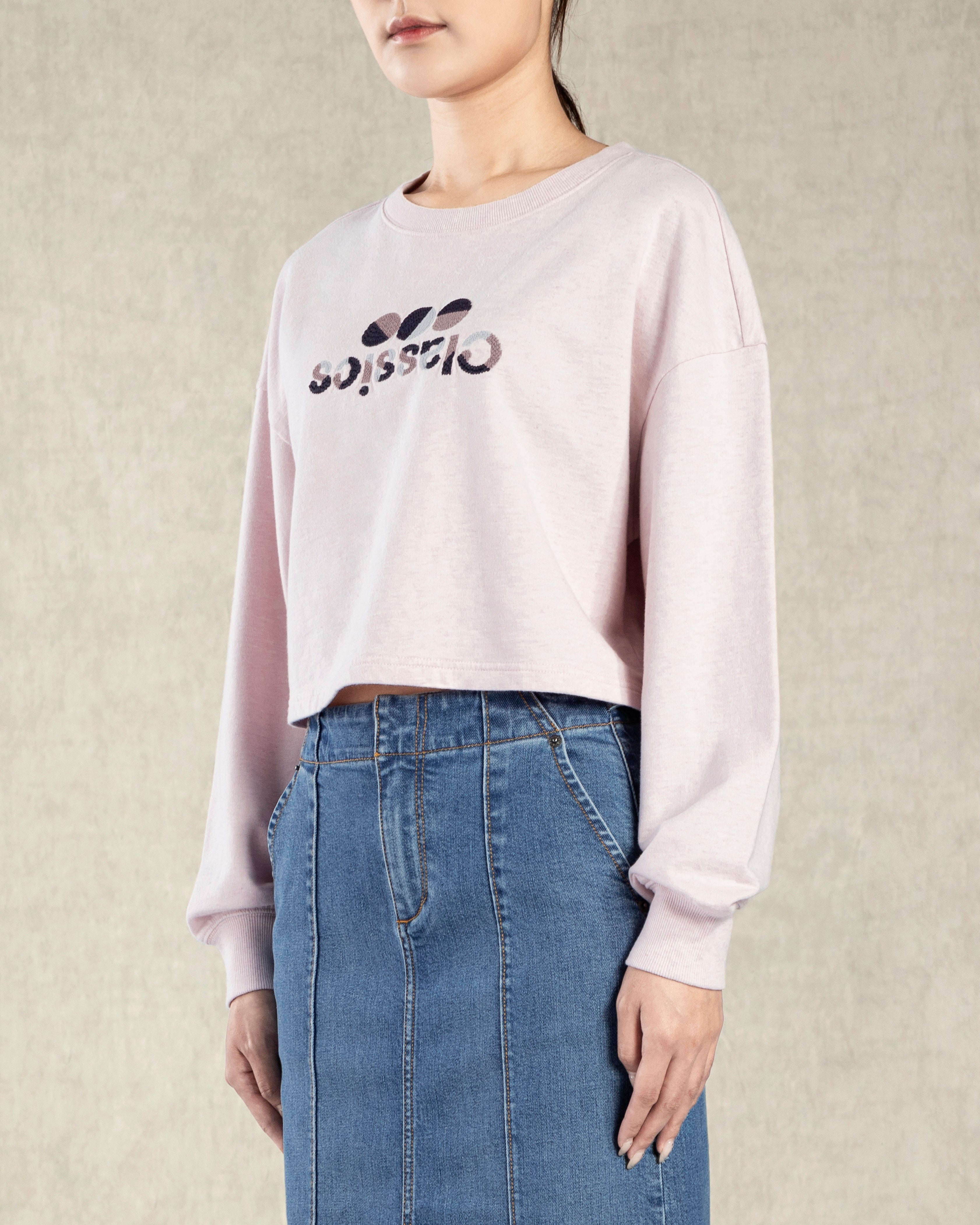 Heather Pink FC Crewneck Top Womens Embroidered Pullover