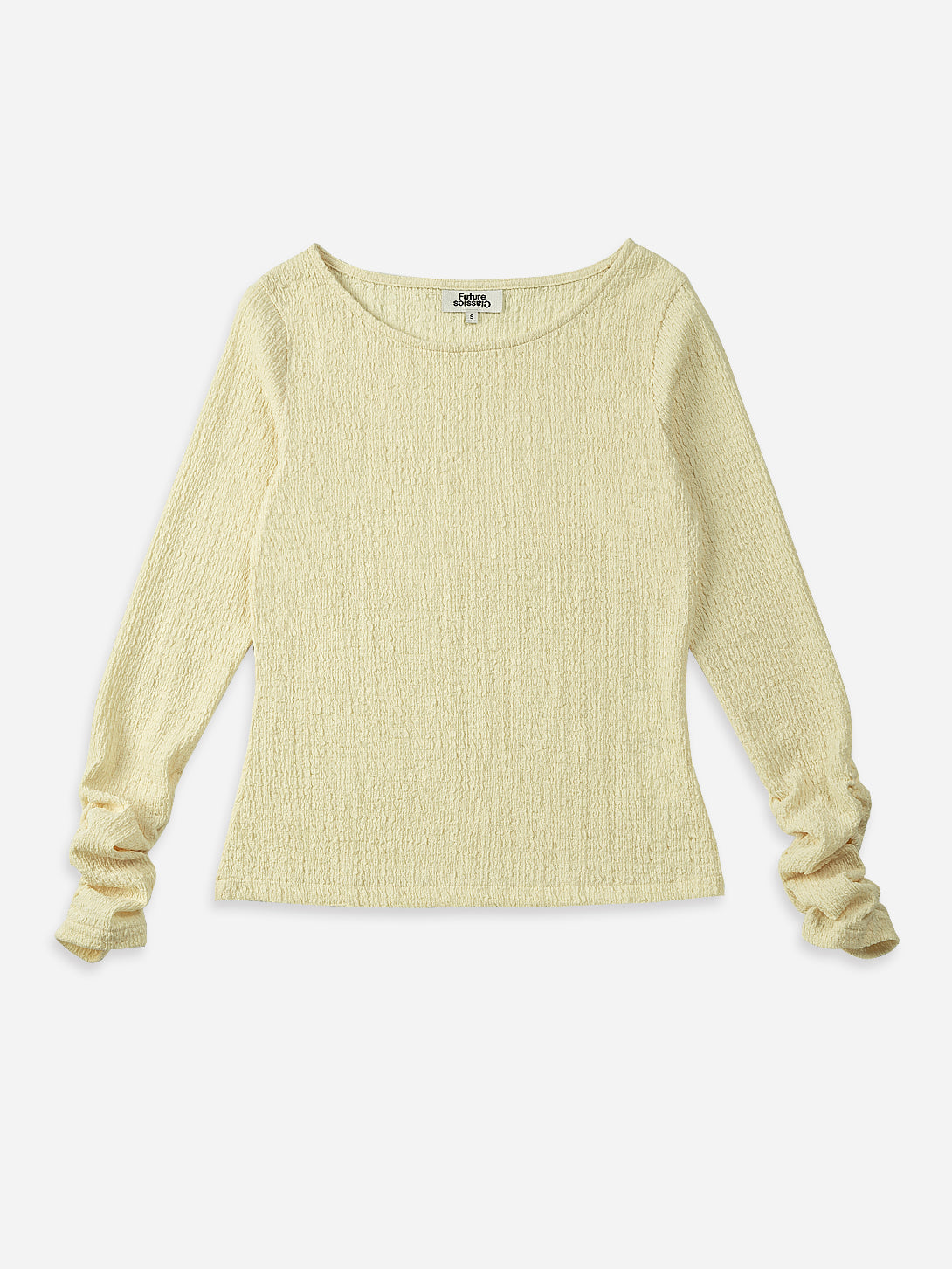  Seedpearl Crunched Sleeve Top Wide Neck Lightweight Shirt