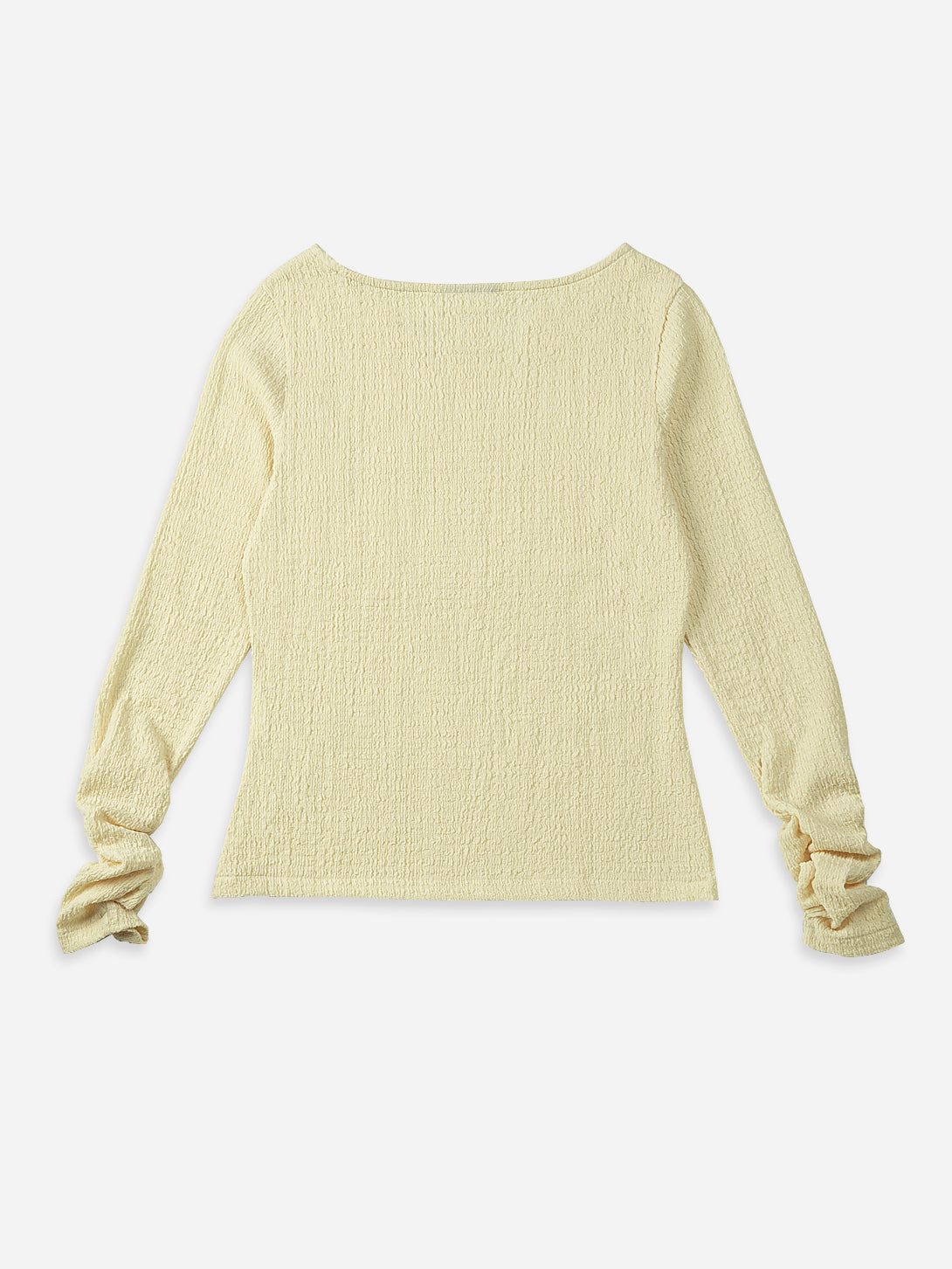  Seedpearl Crunched Sleeve Top Wide Neck Lightweight Shirt