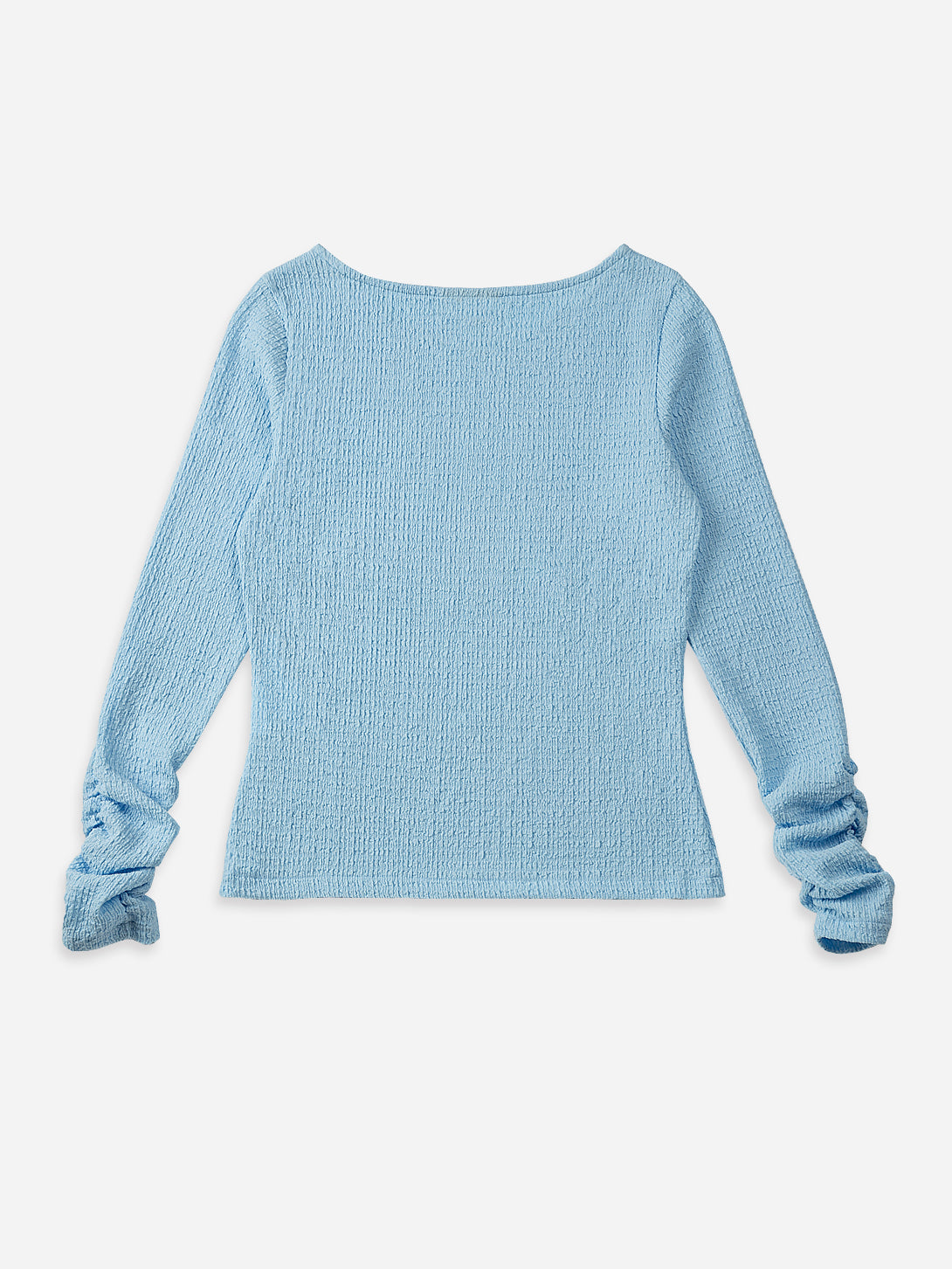Little Boy Blue Crunched Sleeve Top Wide Neck Lightweight Shirt