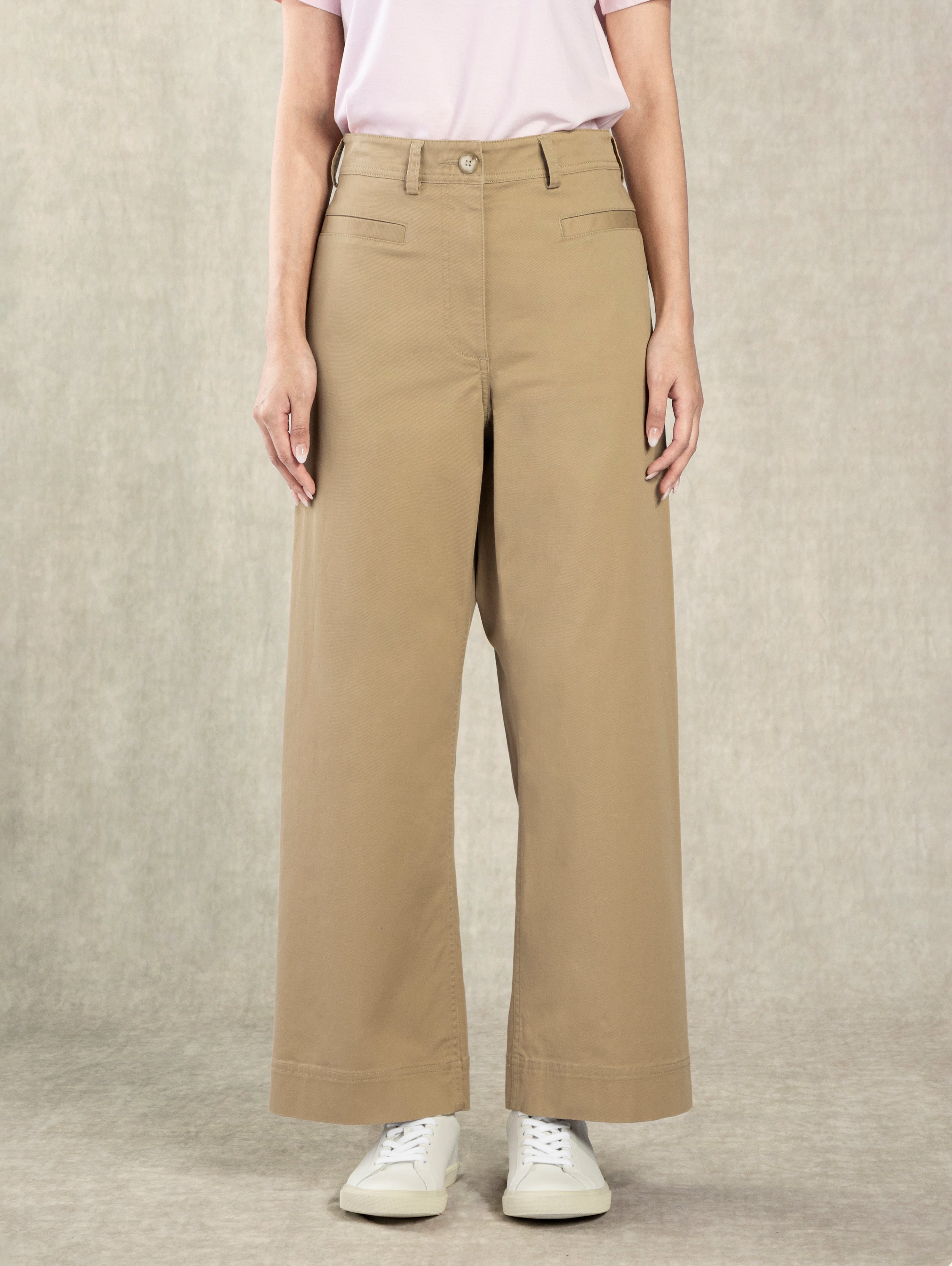 Khaki Wide Leg Pants Womens Casual Light Stretch Pant