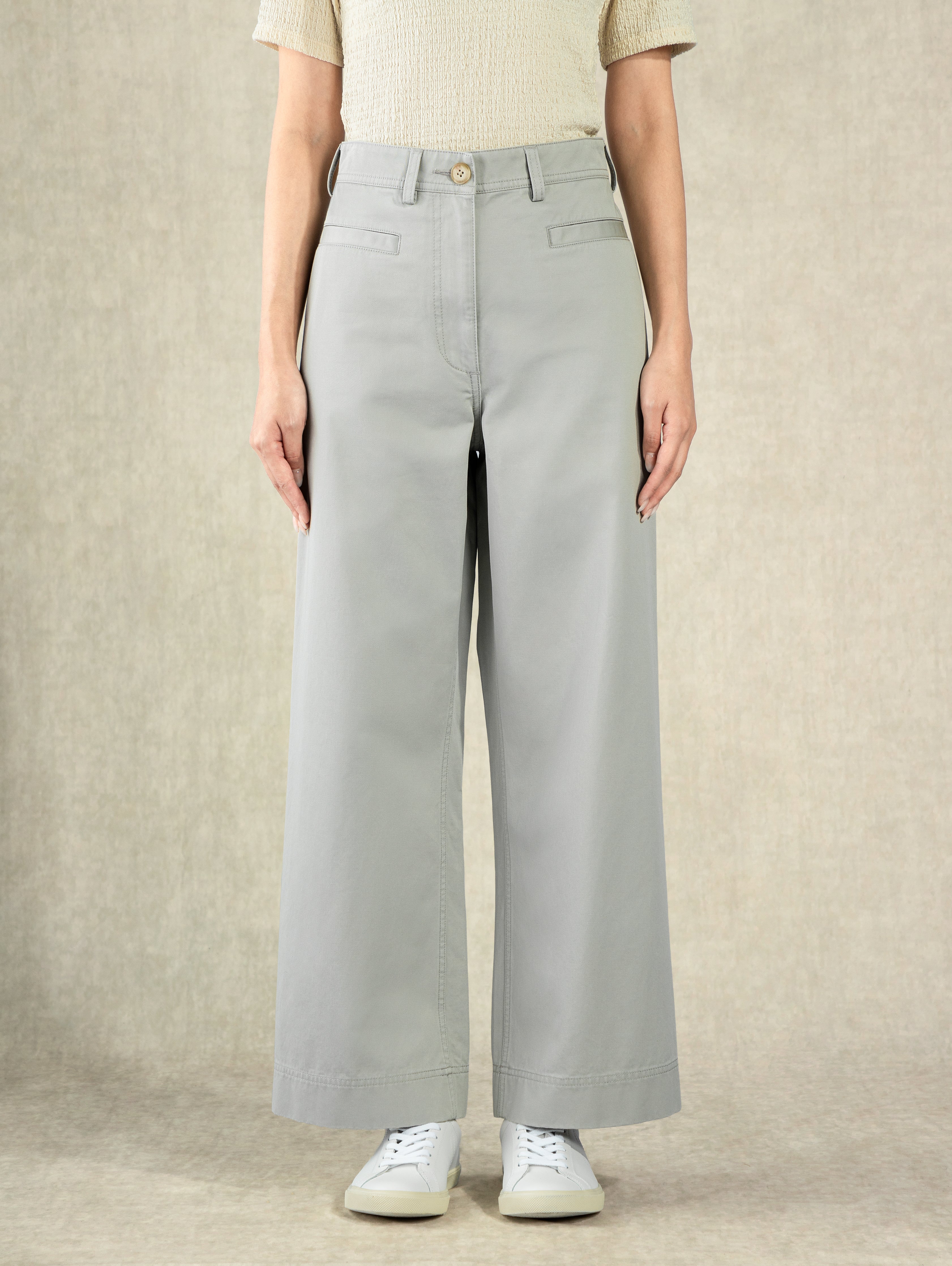 Flint Grey Cotton Wide Leg Pants Womens Wide Leg Denim