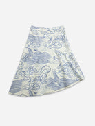Pure White AOP AOP Asymmetric Skirt Blue Patterned Skirt 