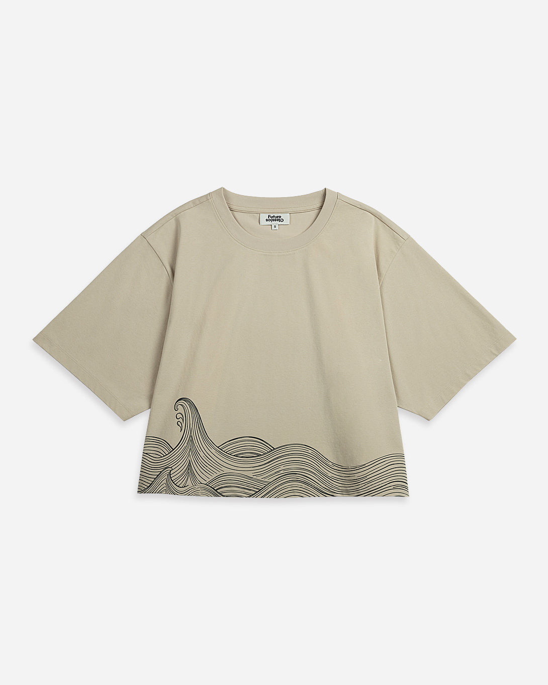 Pumice Stone Wave Print Boxy Tee Womens Wide Sleeve Printed Shirt