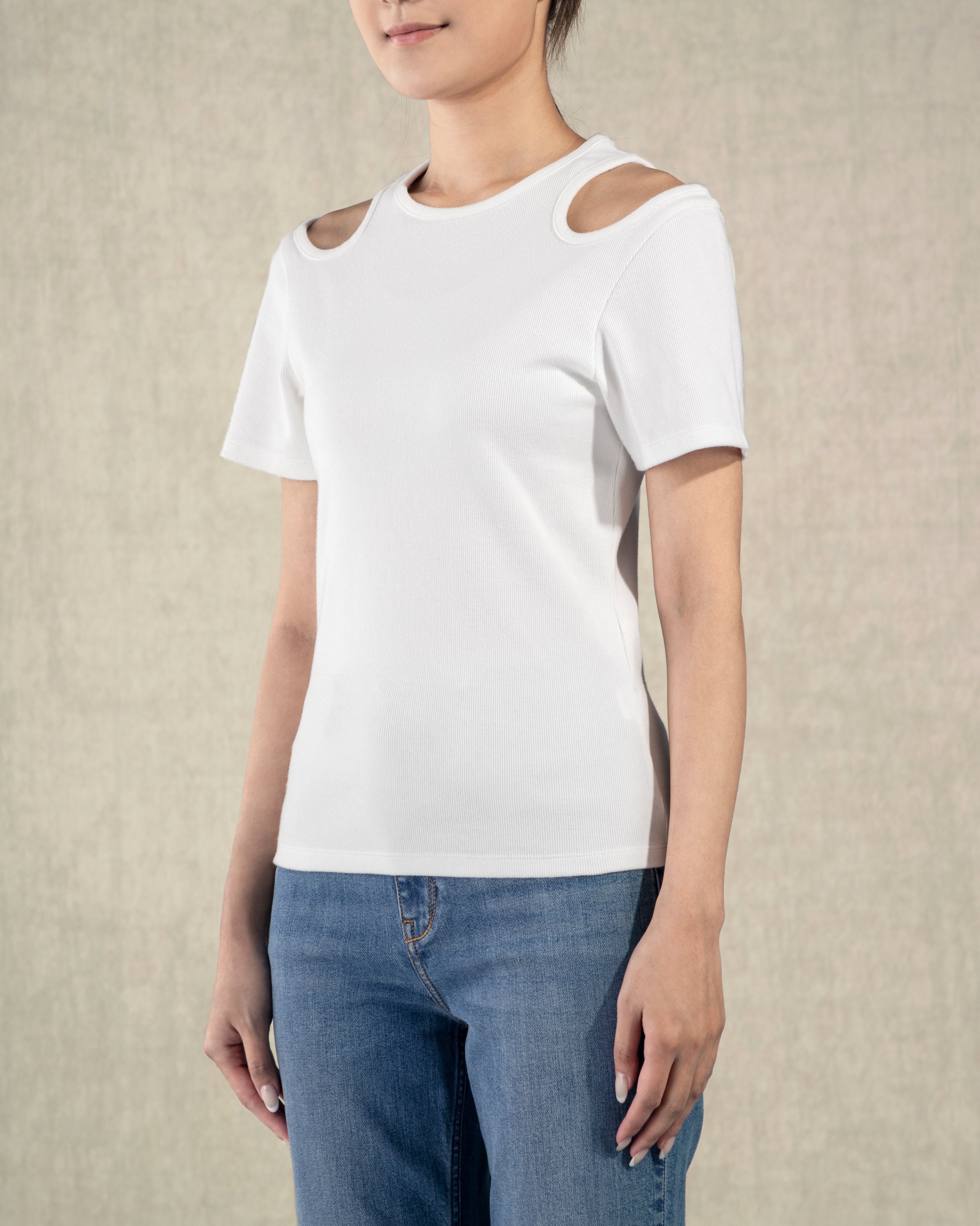 Pure White Shoulder Cut Out Tee Womens Future Classics Summer Short Sleeve