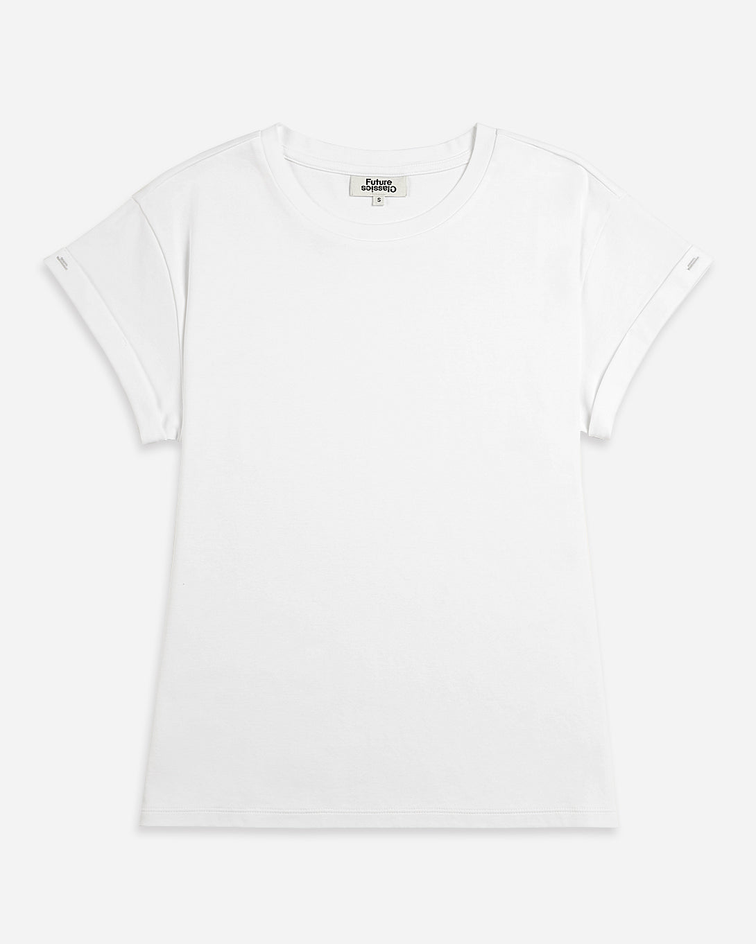 Pure White Rolled Sleeve Tee Womens Casual Summer Tee
