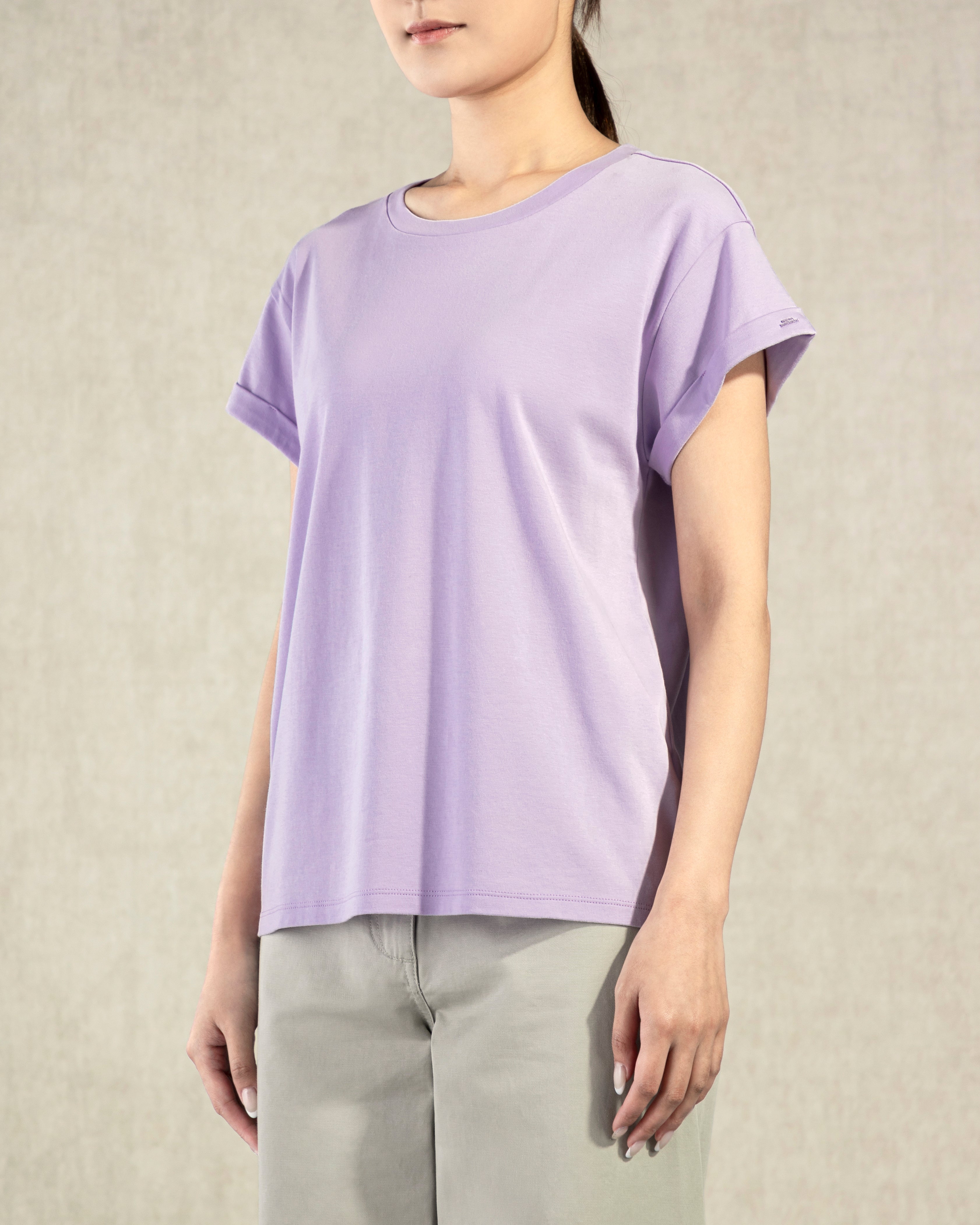 Pastel Lilac Rolled Sleeve Tee Womens Casual Summer Tee