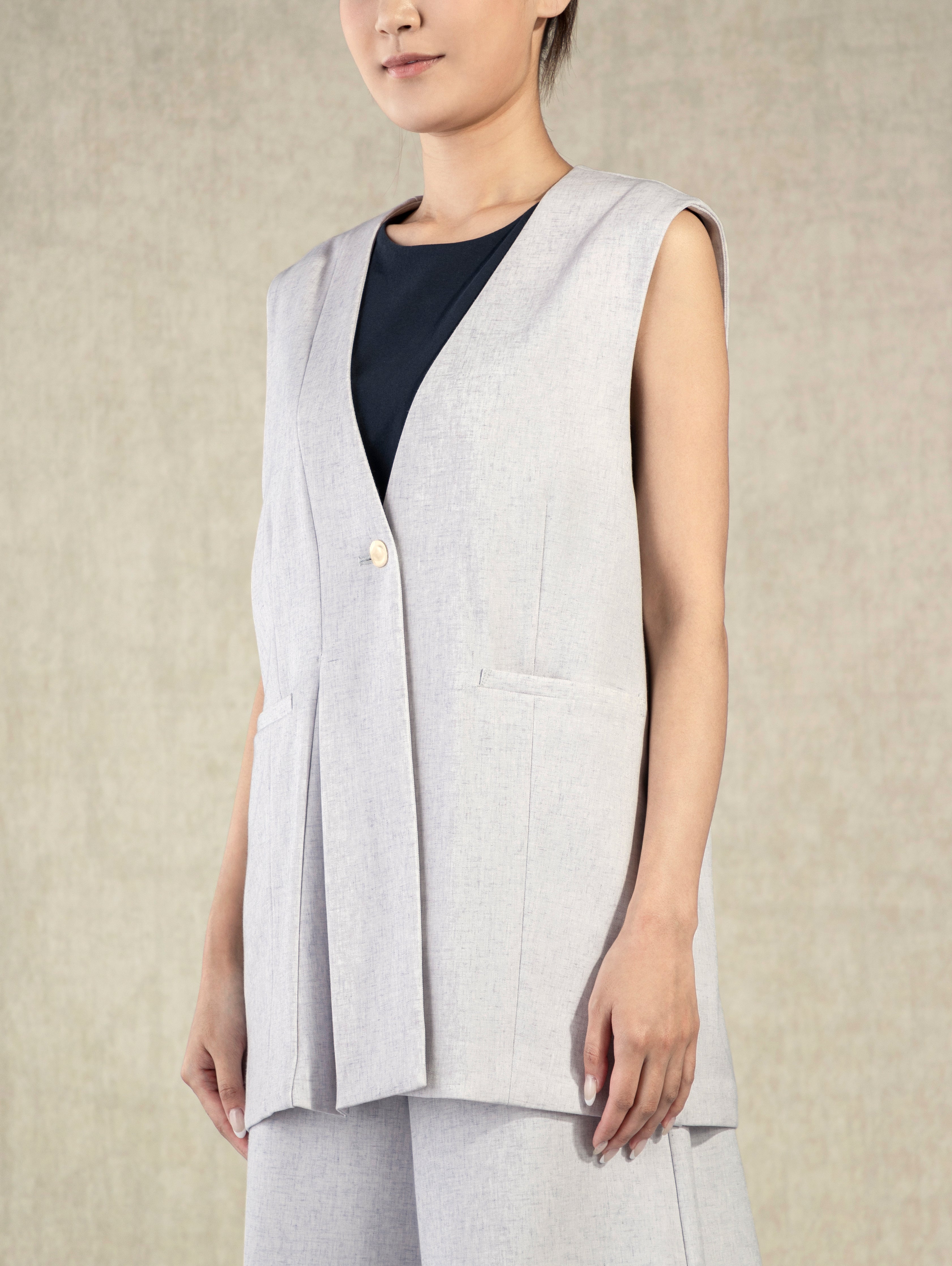Flint Grey Heather Oversized Asymmetric Vest Womens Future Classics Pleated Vest
