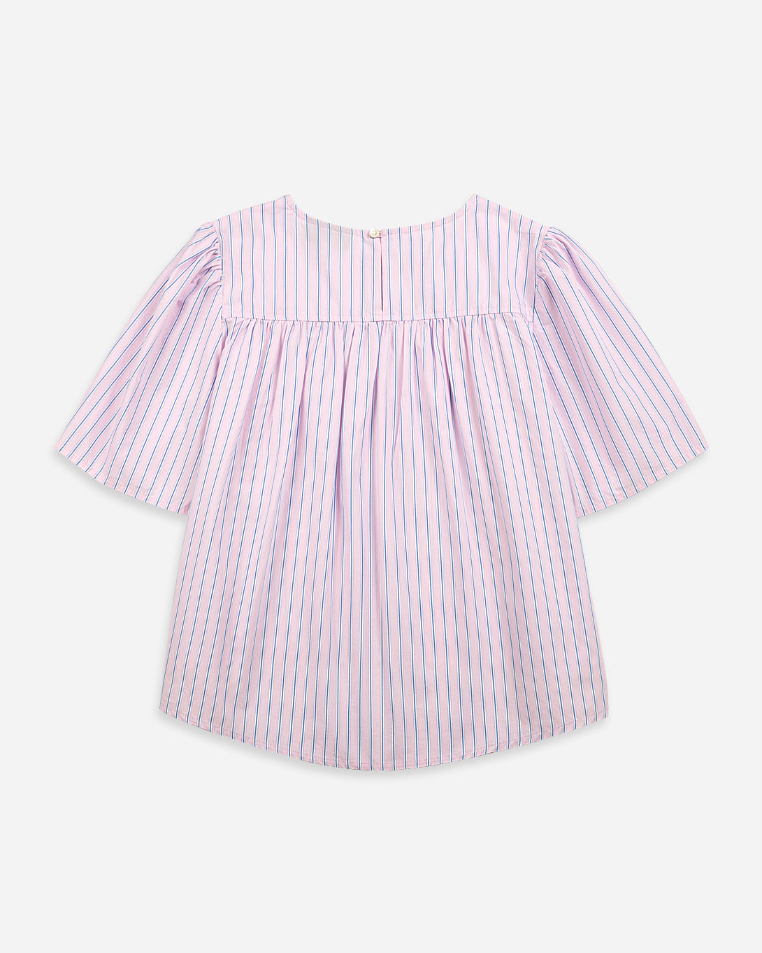 Blushing Pink Stripe Striped Puff Sleeve Blouse Woven Boxy Woven Short Sleeve