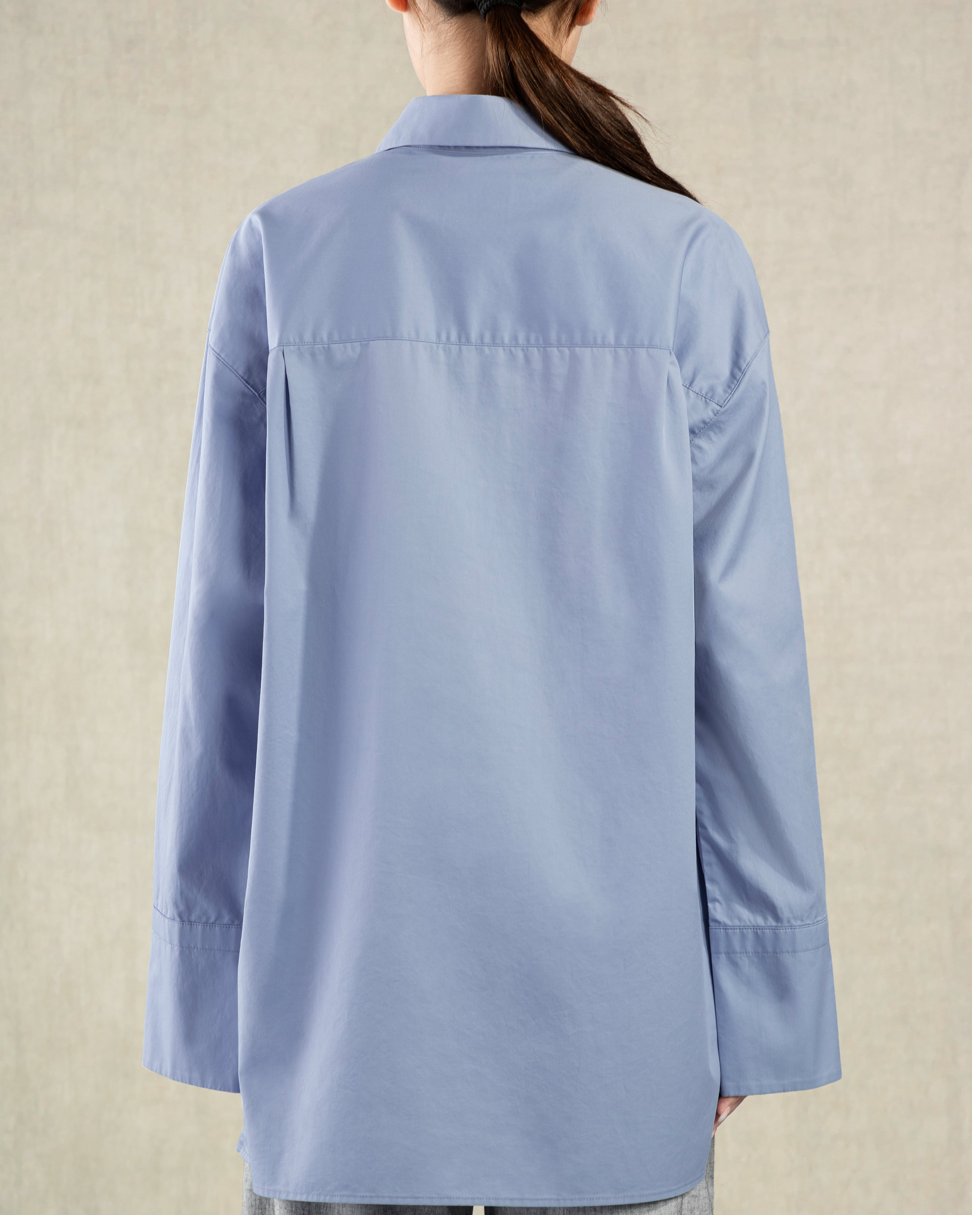 Light Blue Oversized Shirt Womens Button Up Woven Long Sleeve