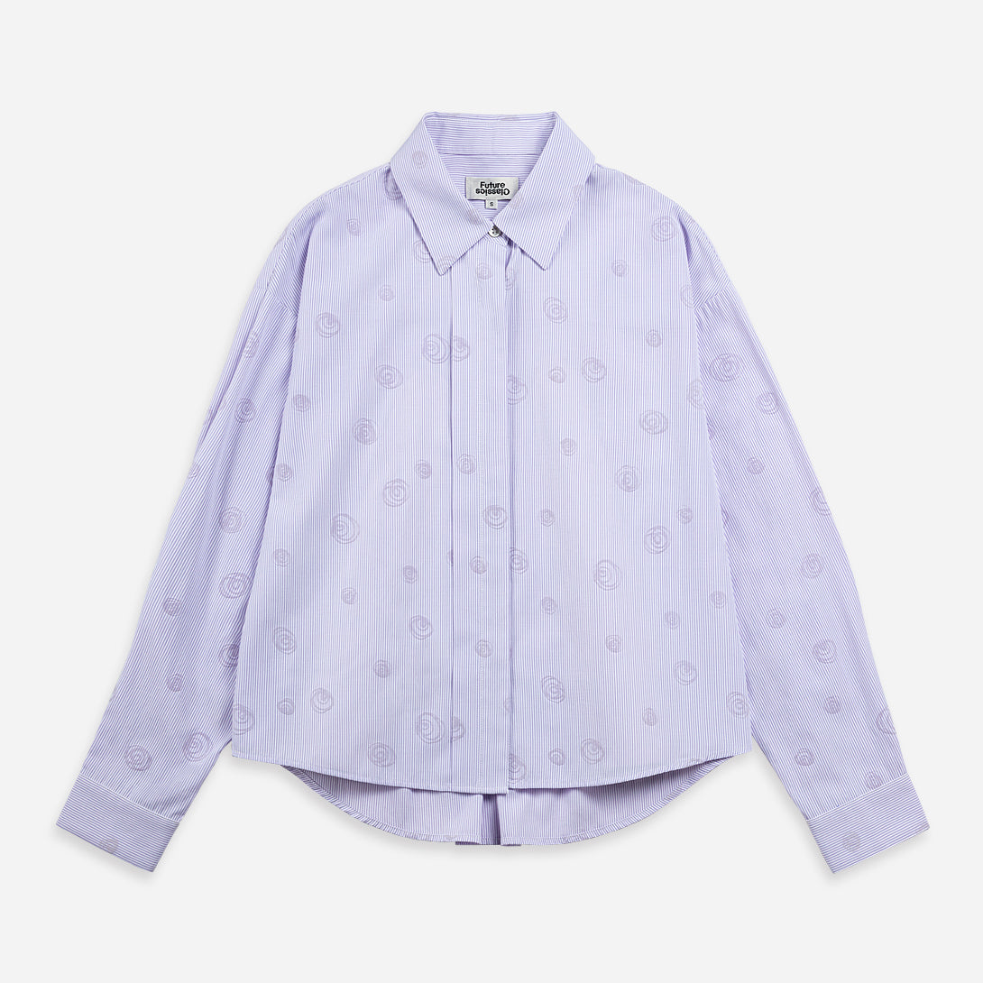 Pastel Lilac Stripe Flocking Bubbles Boxy Shirt Womens Future Classics Patterned Long Sleeve 