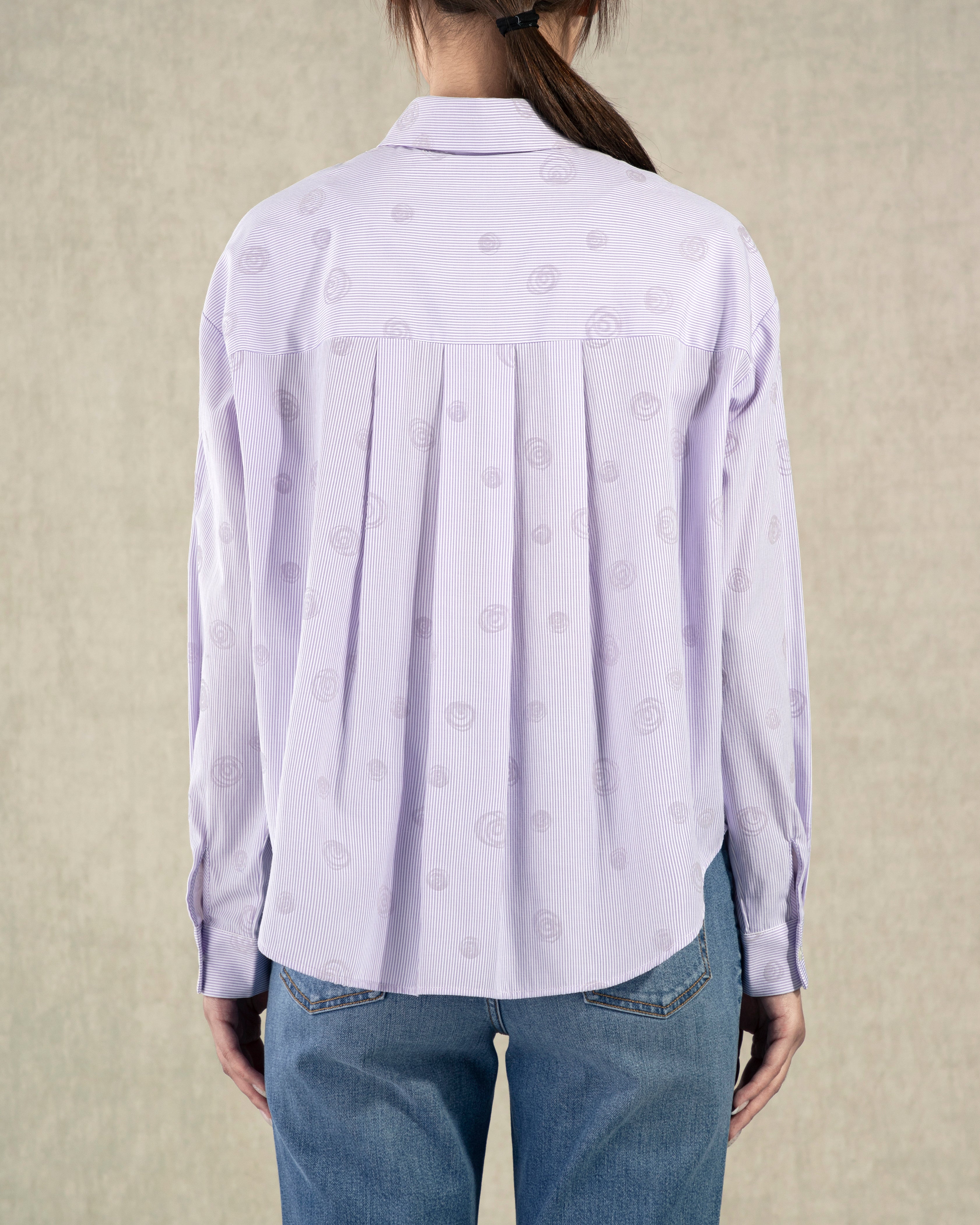 Pastel Lilac Stripe Flocking Bubbles Boxy Shirt Womens Future Classics Patterned Long Sleeve