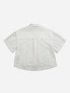 Pure White Lace Cropped Boxy Eyelet Shirt Womens Future Classics Collared Button Shirt