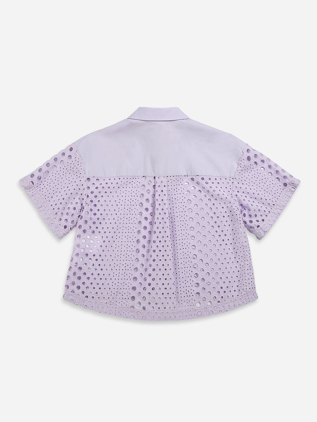 Pastel Lilac Lace Cropped Boxy Eyelet Shirt Womens Future Classics Collared Button Shirt
