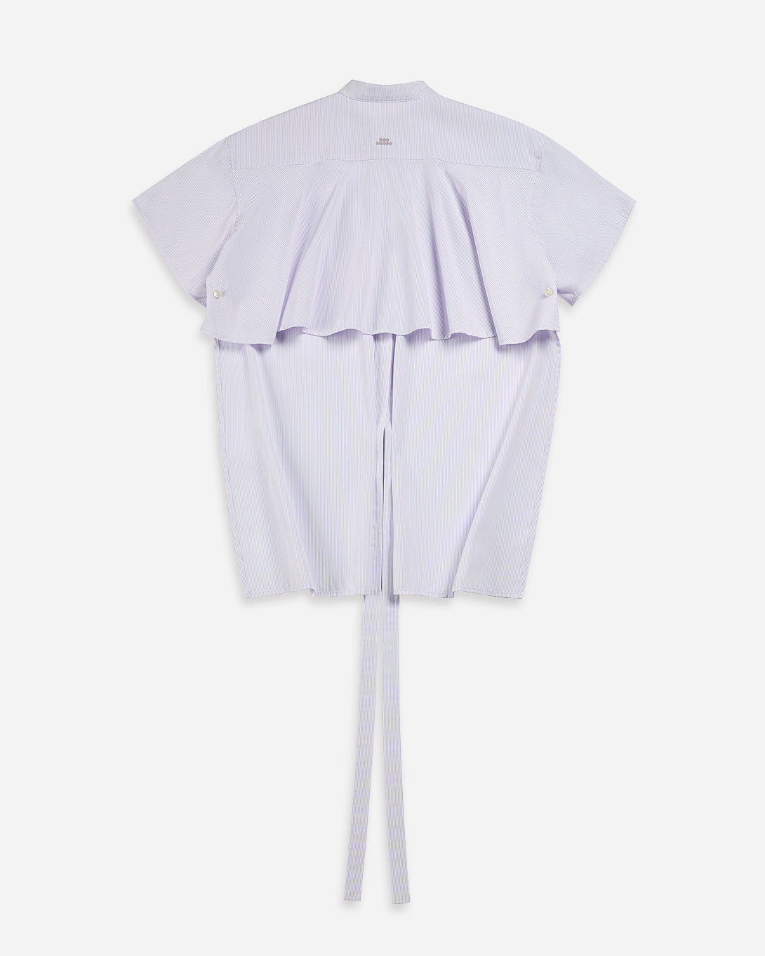 Pastel Lilac Stripe Striped Hi Low Wrap Shirt Band Collar Button Down Short Sleeve