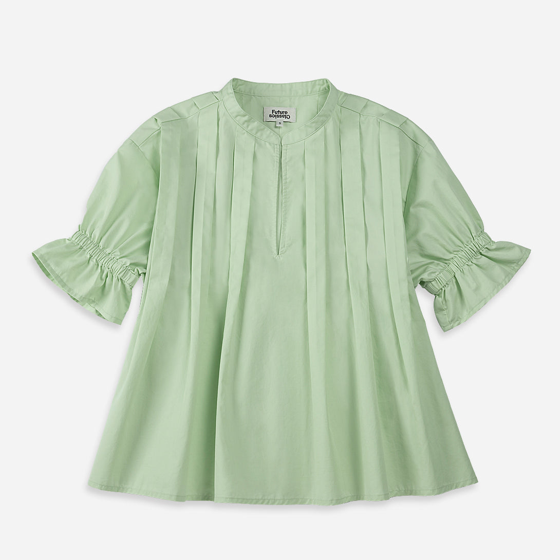 Ocean Wave Pleated V-neck SS Blouse Womens Lightweight Pleated Top