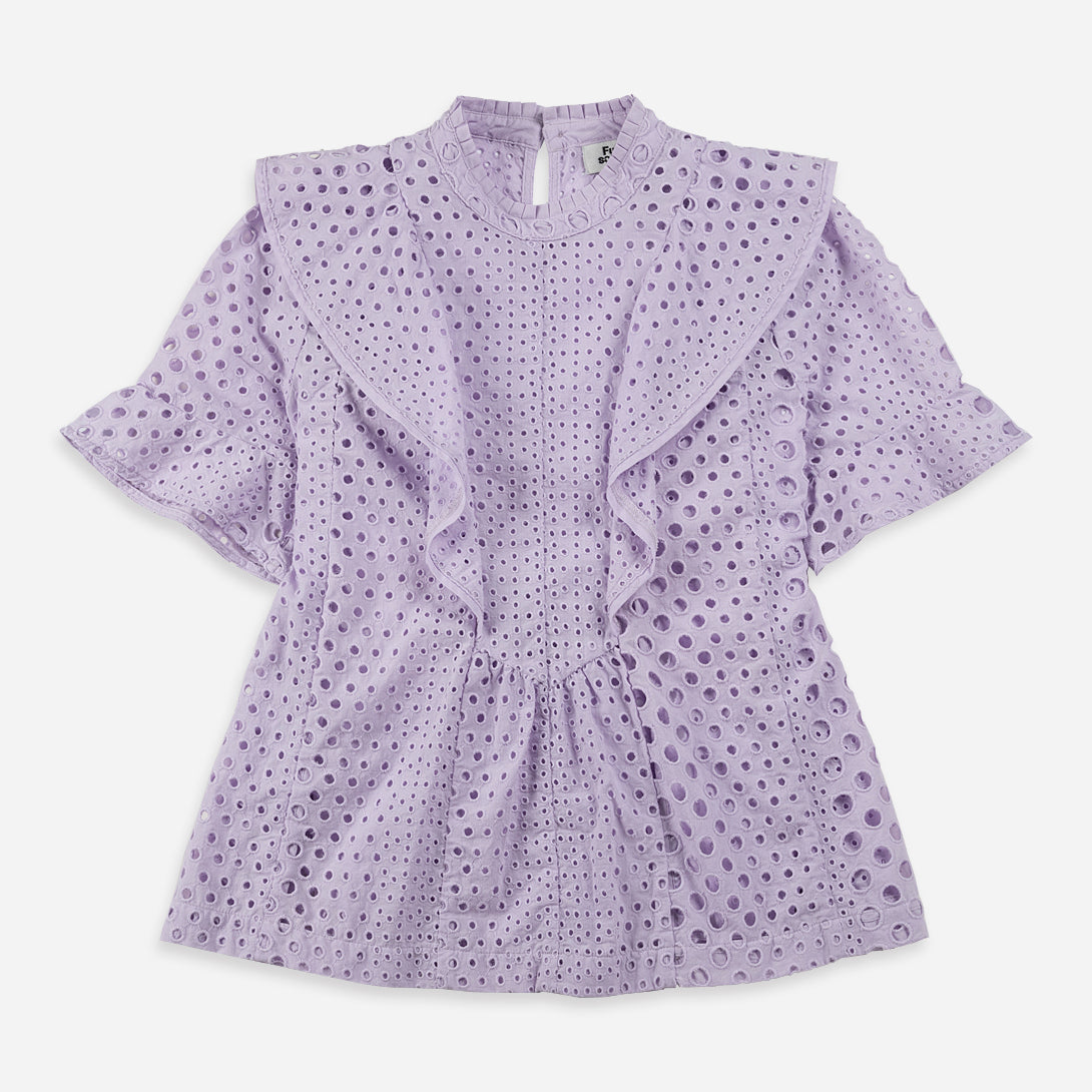 Pastel Lilac Lace Ruffled Eyelet Blouse Womens Future Classics Textured Lightweight Shirt