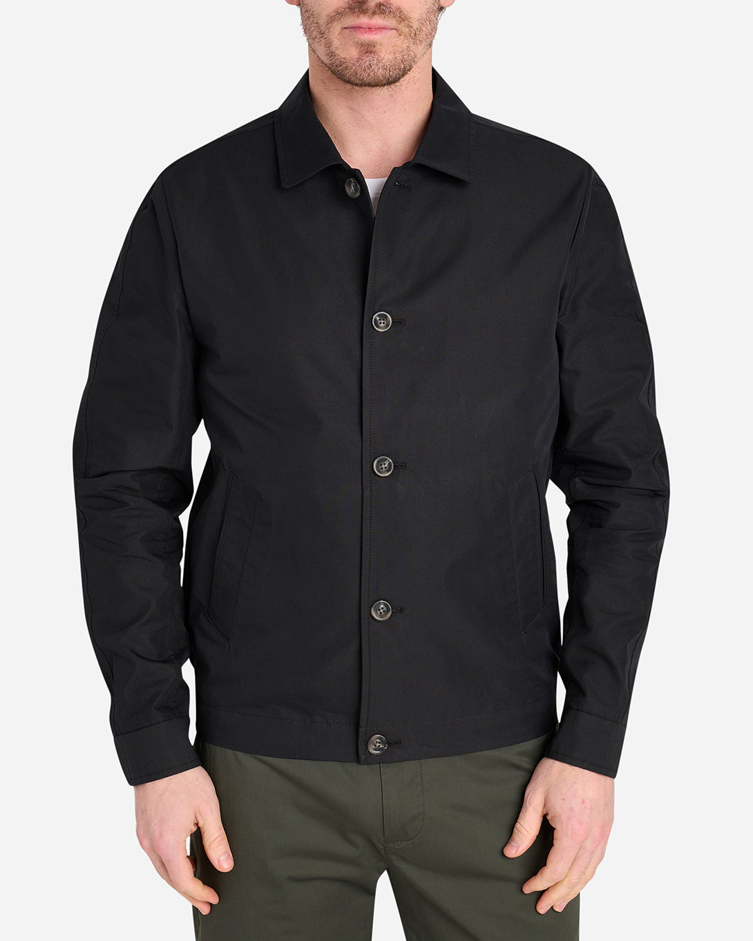 BLACK Hawthorn Twill Jacket Mens Lightweight Layering Outerwear Button Up Collared Jacket