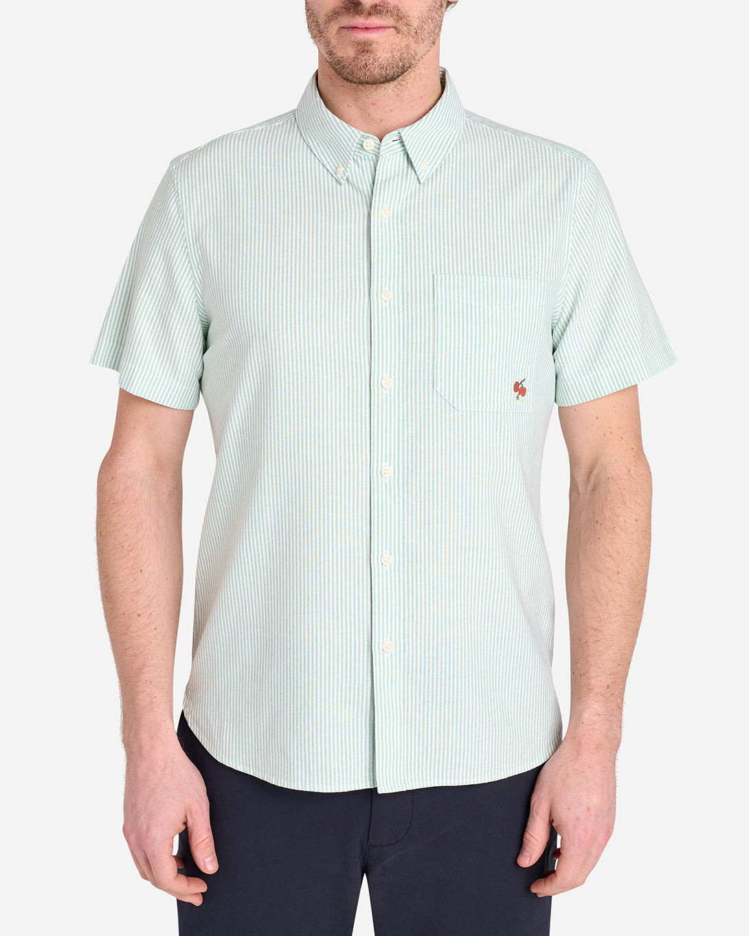 KASHMIR GREEN/WHITE STRIPE Fulton Stripe Oxford Shirt Mens Logo Short Sleeve Button Down