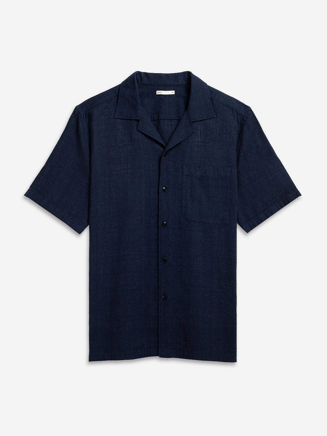 Navy Rockaway Cotton Linen Shirt Mens Camp Collar Pocket Shirt
