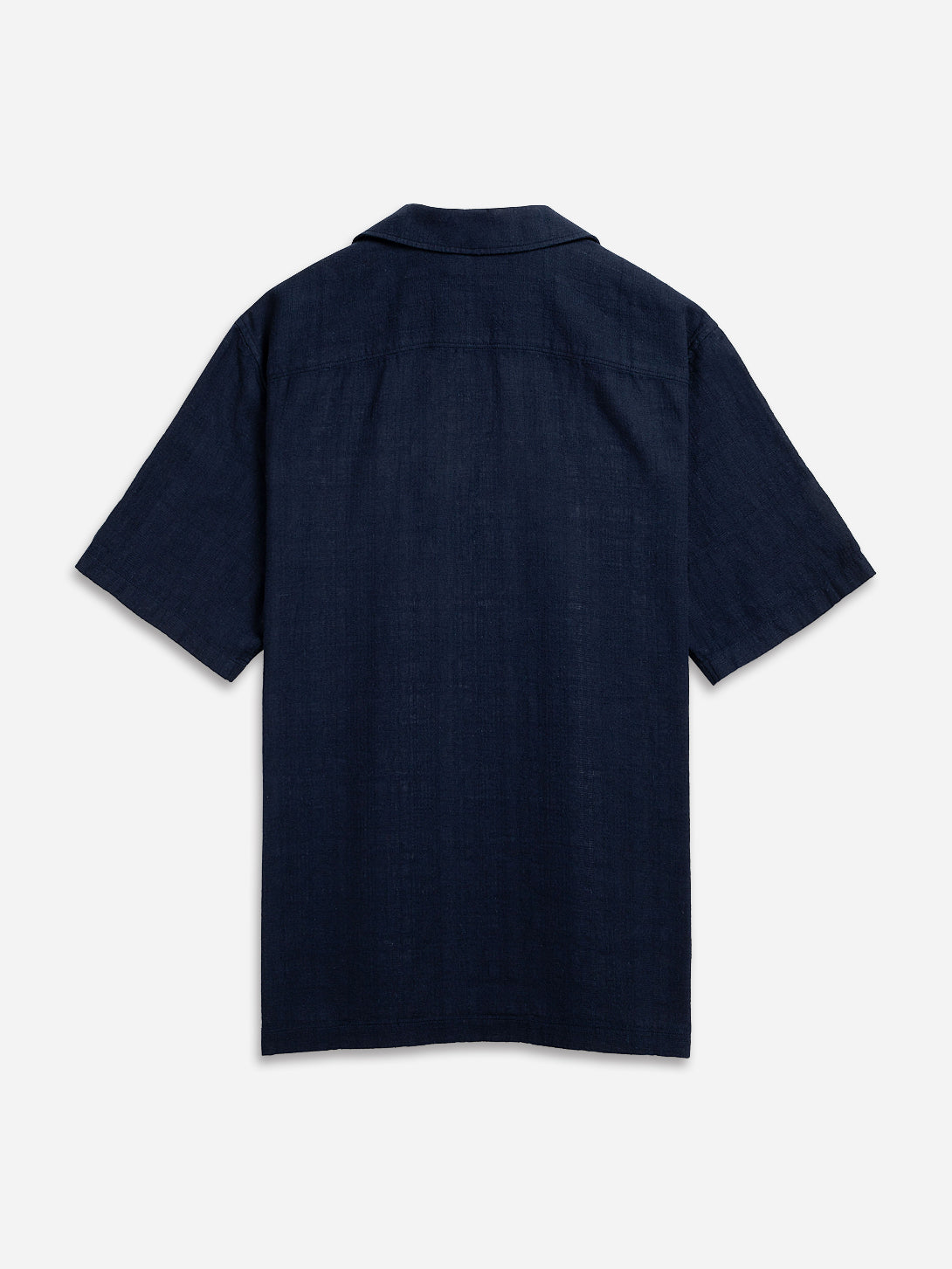 Navy Rockaway Cotton Linen Shirt Mens Camp Collar Pocket Shirt