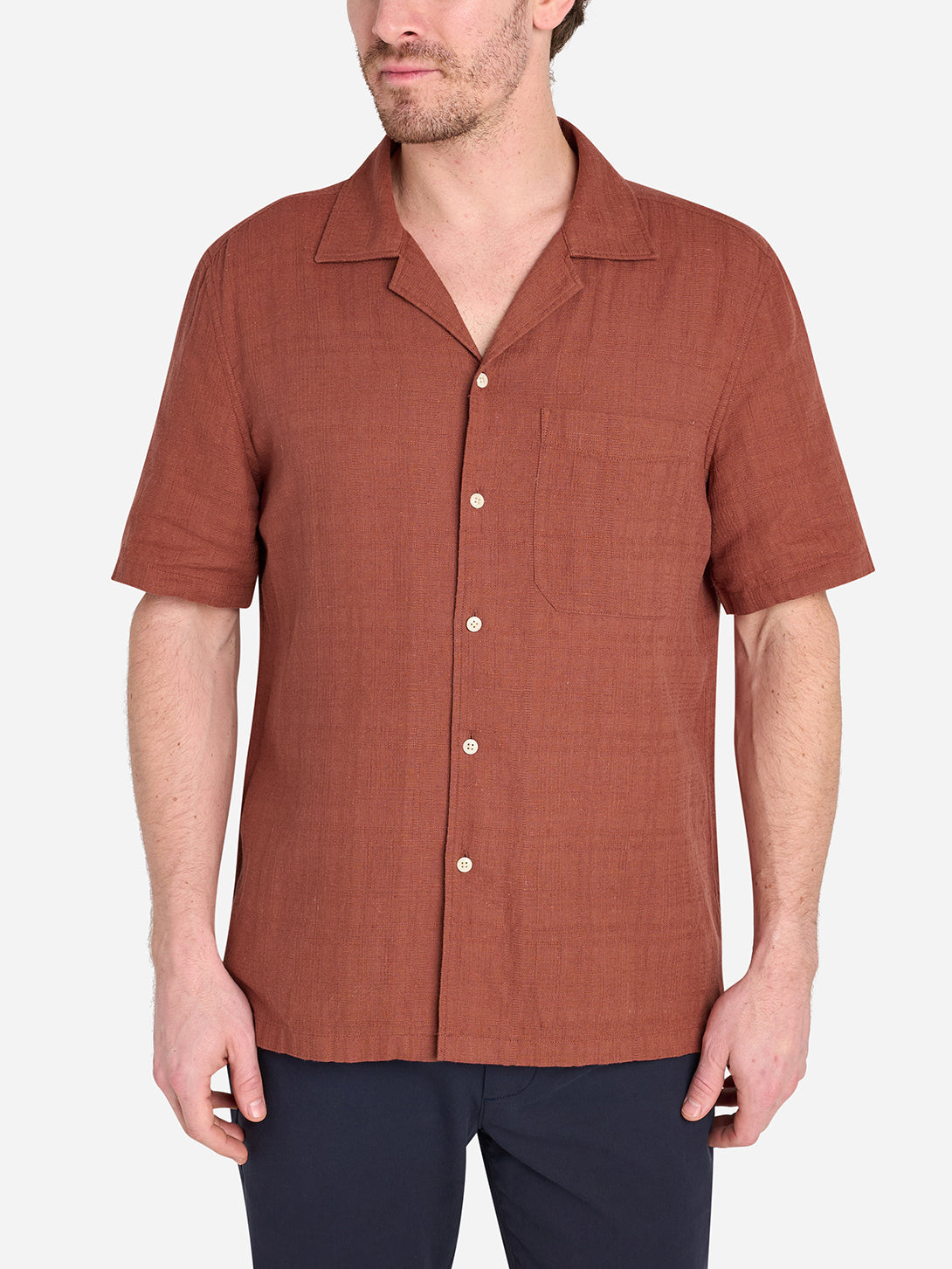Brick Rockaway Cotton Linen Shirt Mens Camp Collar Pocket Shirt