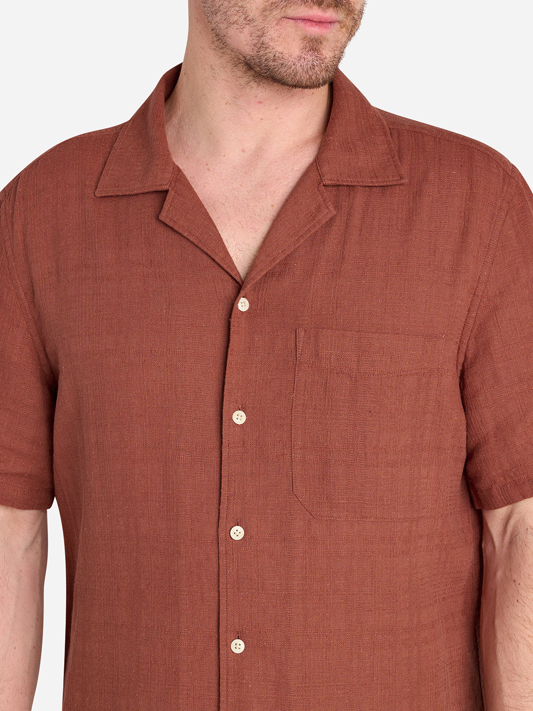 Brick Rockaway Cotton Linen Shirt Mens Camp Collar Pocket Shirt