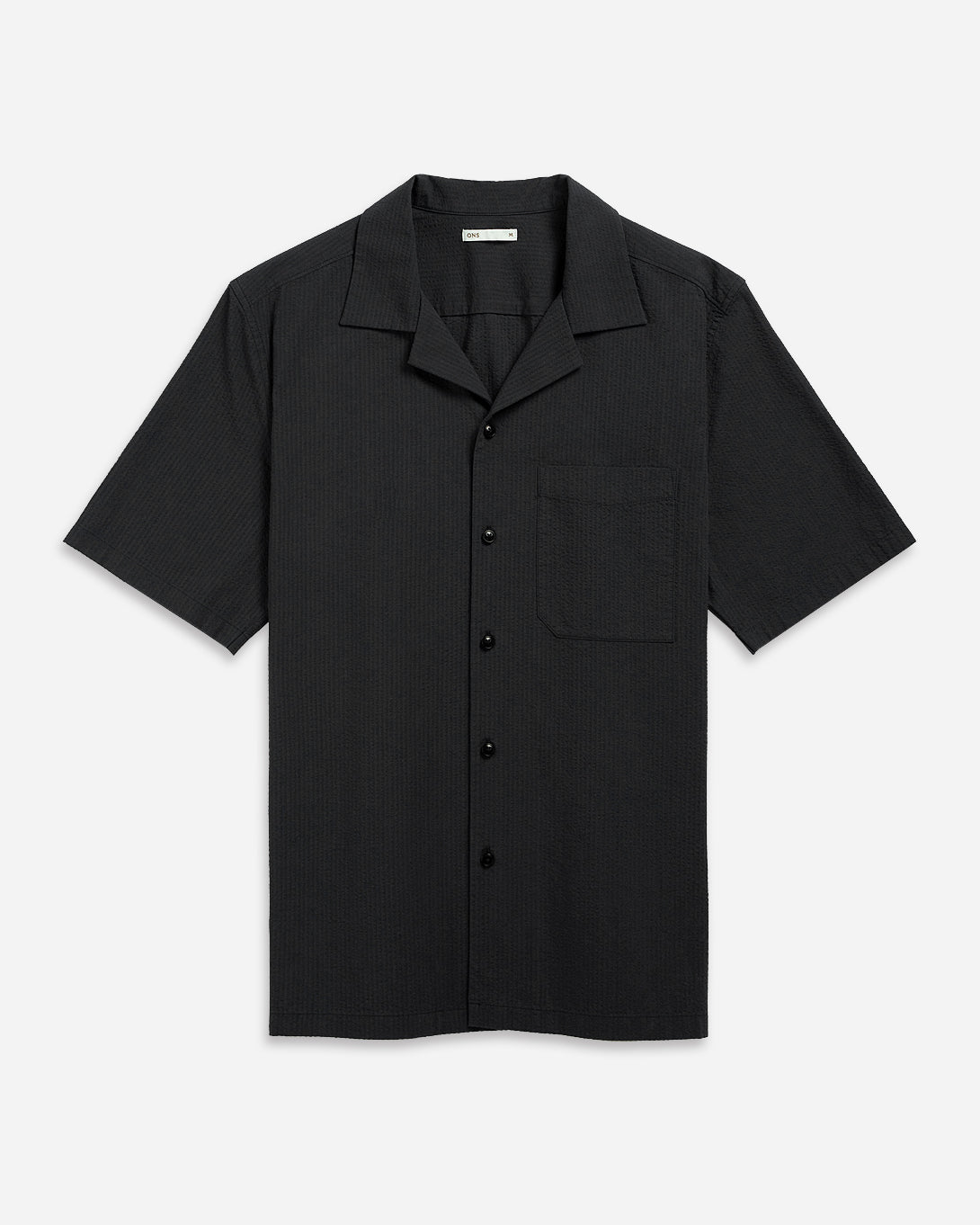 Black Rockaway Seersucker Shirt Mens Camp Collar Textured Shirt