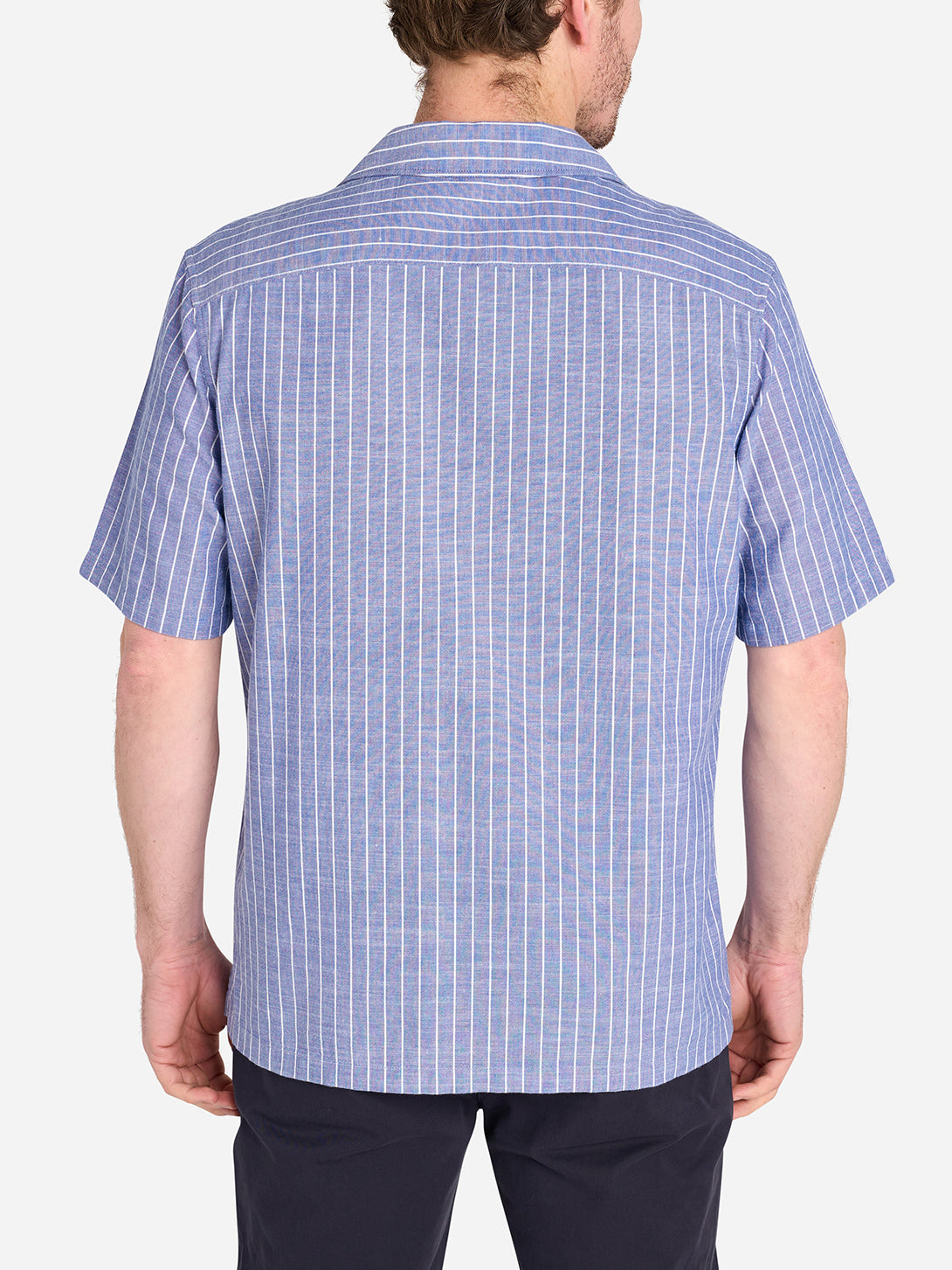 Blue/White Stripe Rockaway Stripe Shirt Mens Camp Collar Summer Button Tee