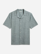 Agave Green/White Stripe Rockaway Stripe Shirt Mens Camp Collar Summer Button Tee