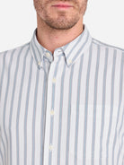 Bright White/Blue Stripe Fulton SS Stripe Oxford Shirt Mens Short Sleeve Button Down