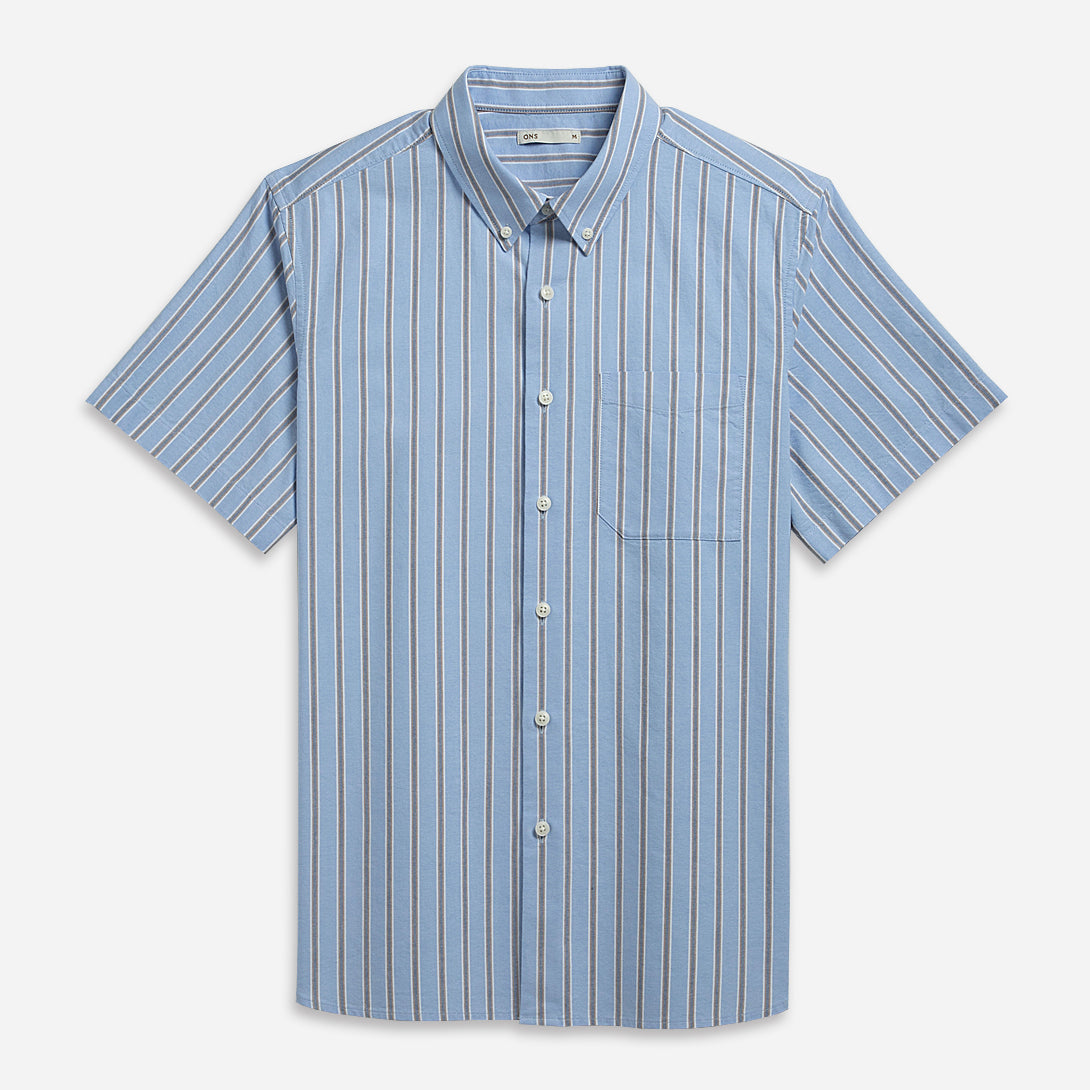 Lavender Blue/Blue Stripe Fulton SS Stripe Oxford Shirt Mens Short Sleeve Button Down