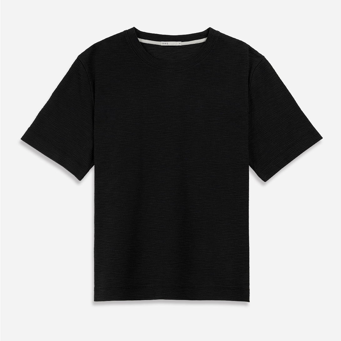 BLACK Baseile Waffle Tee Mens Summer Lightweight Short Sleeve Shirt 