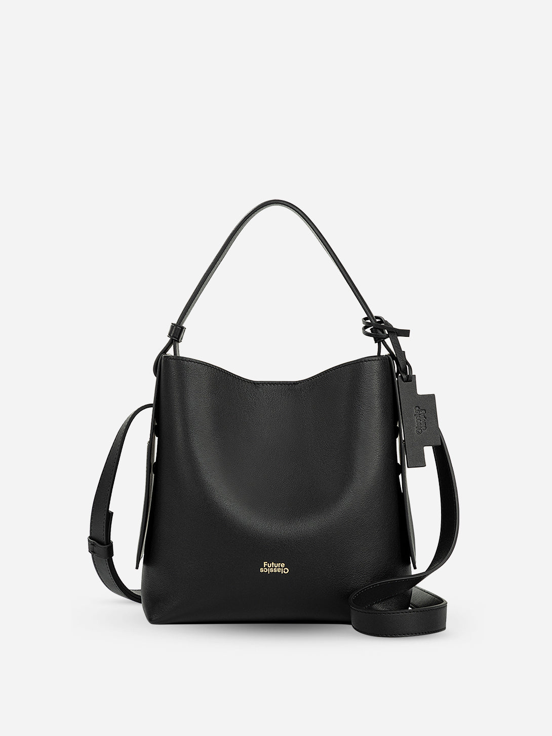 Black Medium Petal Bucket Weather Leather Handbag Womens Leather Goods