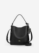 Black Medium Petal Bucket Weather Leather Handbag Womens Leather Goods