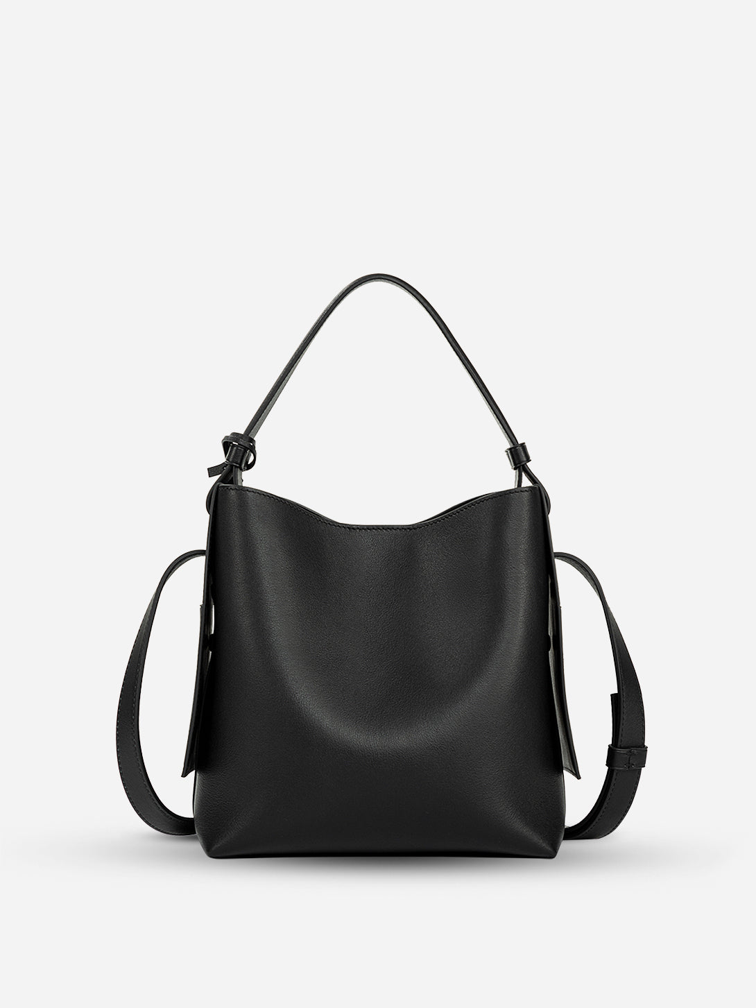 Black Medium Petal Bucket Weather Leather Handbag Womens Leather Goods