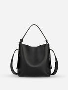 Black Medium Petal Bucket Weather Leather Handbag Womens Leather Goods