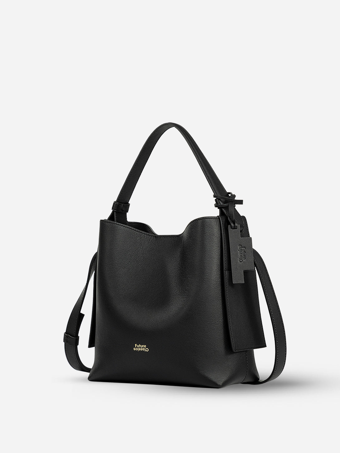 Black Medium Petal Bucket Weather Leather Handbag Womens Leather Goods
