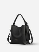 Black Medium Petal Bucket Weather Leather Handbag Womens Leather Goods