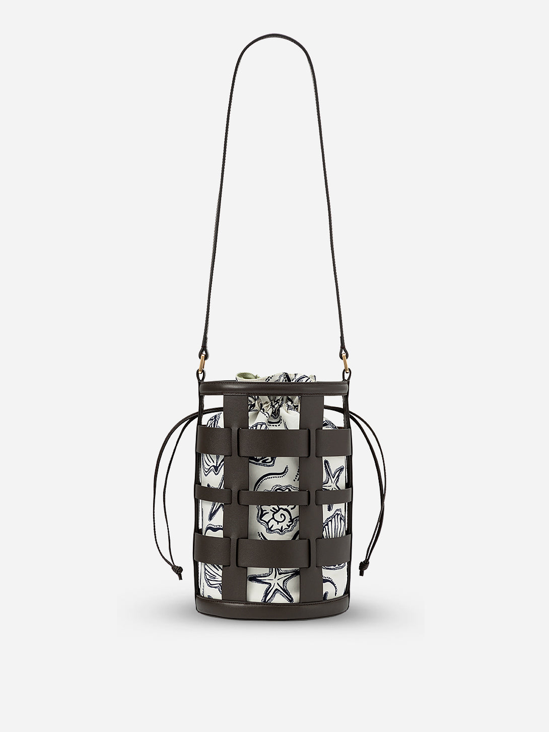 Dk Brown Medium Cage Bucket Womens Leather Bag 
